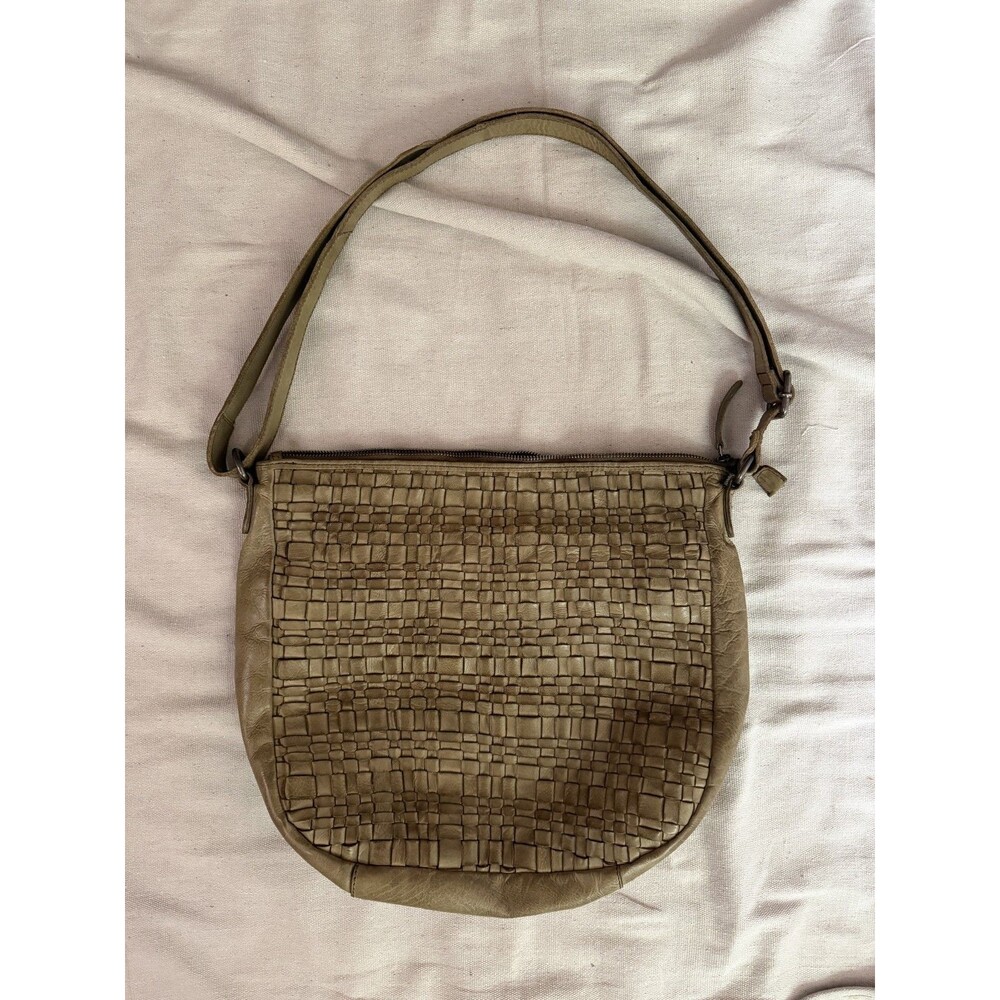 Vilenca Holland Woven Leather Crossbody Bag Olive /Khaki Adjustable Strap Boho